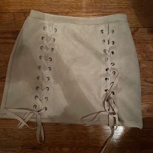 Tan lace up suede skirt